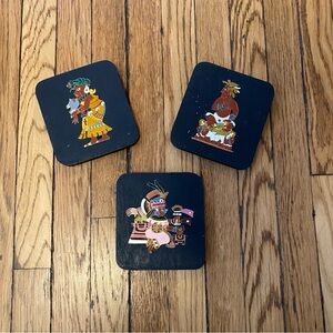 Vintage Cloisonne Enamel Mayan Astronomer Wood Wall Plaque Cre Art Agosto IXCHEL